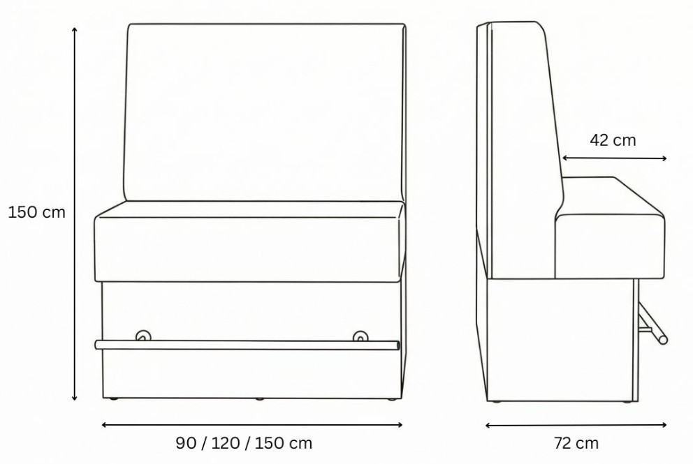 Abmessungen schwer entflammbare Hochbank Milan
