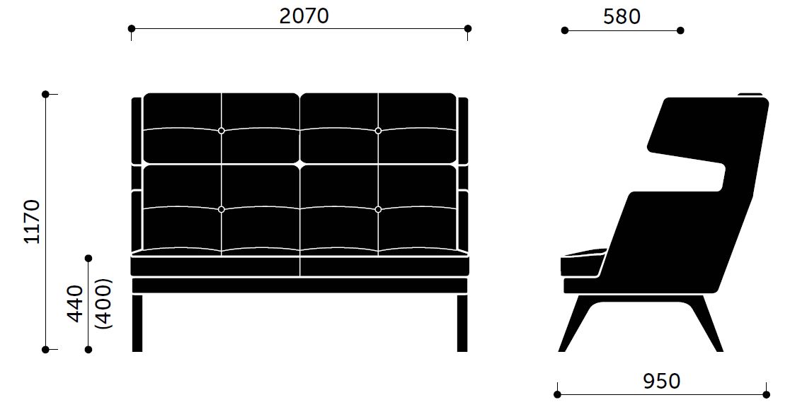 Abmessungen für Sofa Lahti 3-Sitzer
