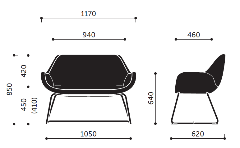 Abmessungen für Sofa Lund 2-Sitzer