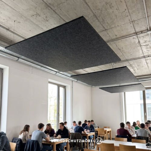 Preview: Akustik Deckensegel für Schulen, Unis - Mensa - schwer entflammbar B1 / DIN 4102 / DIN 13501-2 in anthrazit