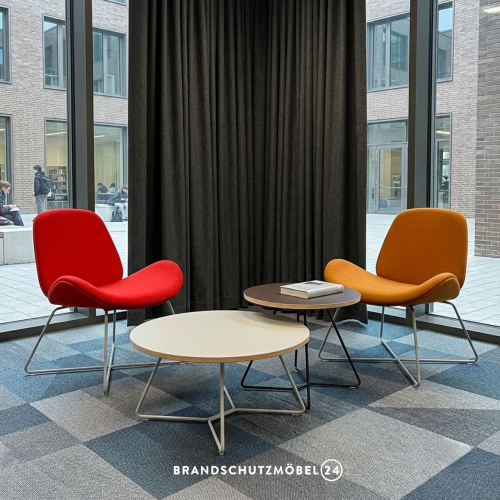Preview: Loungemöbel Hotellobby schwer entflammbar - Sessel Nara in Rot und Orange - ideal auch für Schulen, Universitäten, Kliniken und Wartezonen