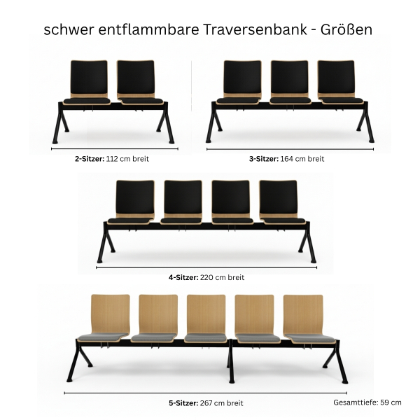 Traversenbank / Wartezimmer-Bank (schwer entflammbar B1) - verschiedene Ausführungen