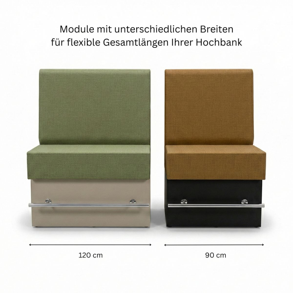 Die schwer entflammbare Hochbank gibt es in verschiedenen Modul-Breiten