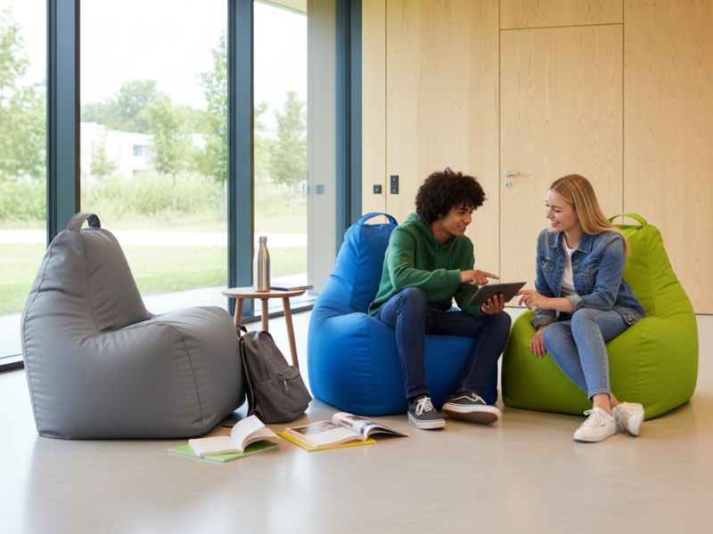 Schwer entflammbare Sitzsäcke für Aufenthaltsbereiche in Schulen